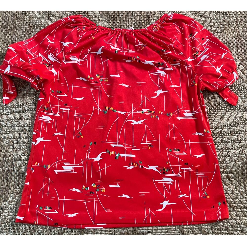 Vtg. Styled By Sybil 70s/80s modern boat seagulls print short sleeve retro mod - Picture 8 of 8